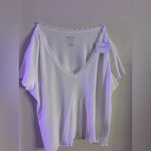 American Eagle White Lace Trim Top